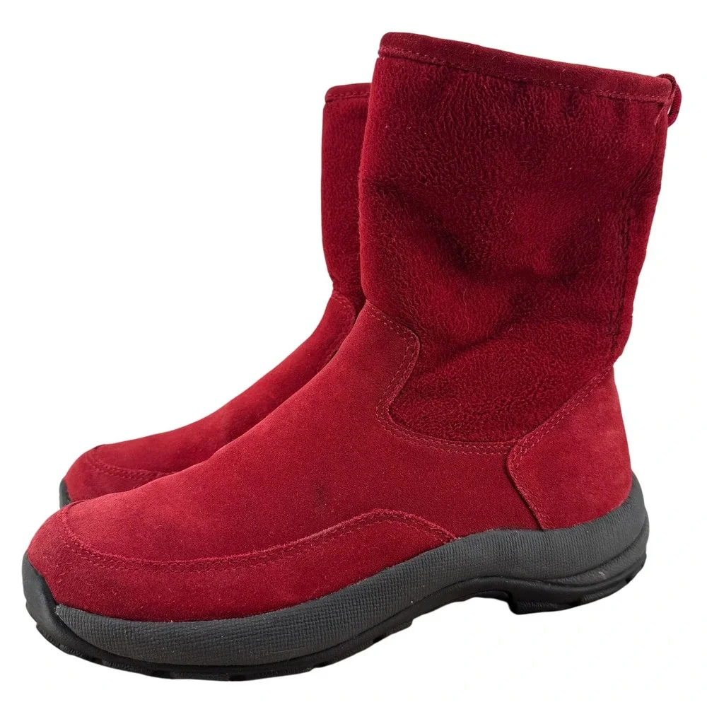 L.L. Bean‎ Red Suede Fleece Winter Boots Zip Up Ankle Boots Women's Size 6.5